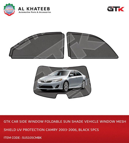 GTK Car Side Window Foldable Sun Shade Vehicle Window Mesh Shield Uv Protection Camry 2003-2006, Black 5Pcs