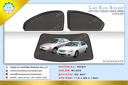 GTK Car Side Window Foldable Sun Shade Vehicle Window Mesh Shield Uv Protection Cerato 2003-2008, 5Pcs, Black