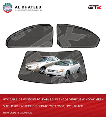 GTK Car Side Window Foldable Sun Shade Vehicle Window Mesh Shield Uv Protection Cerato 2003-2008, 5Pcs, Black