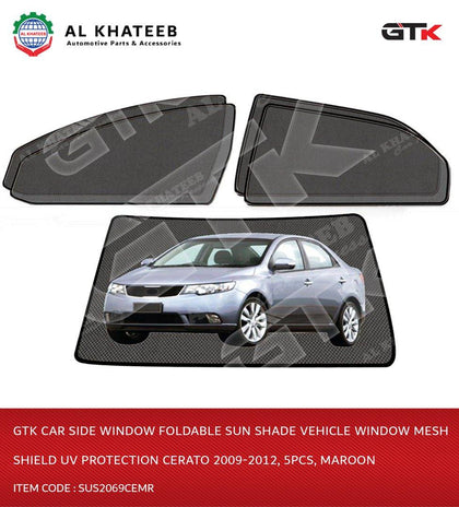 GTK Car Side Window Foldable Sun Shade Vehicle Window Mesh Shield UV Protection Cerato 2009-2012, 5PCS, Maroon