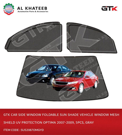 GTK Car Side Window Foldable Sun Shade Vehicle Window Mesh Shield Uv Protection Optima 2007-2009, 5Pcs, Gray