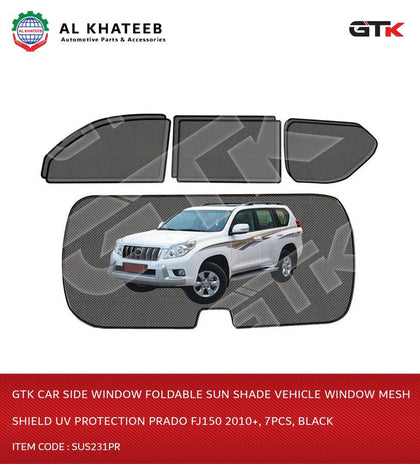 Car Side Window Foldable Sun Shade Vehicle Window Mesh Shield Uv Protection Prado FJ150 2010+, 7Pcs, Black