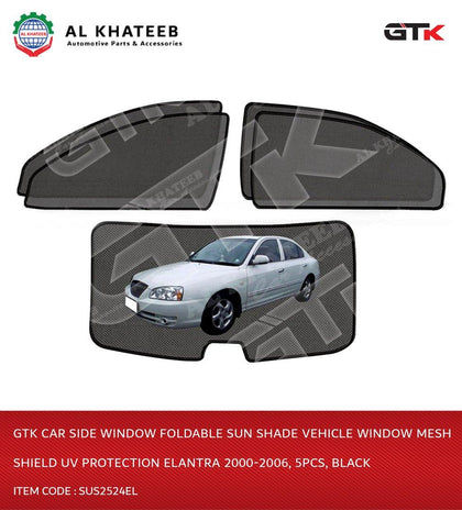 GTK Car Side Window Foldable Sun Shade Vehicle Window Mesh Shield Uv Protection Elantra 2000-2006, 5Pcs, Black