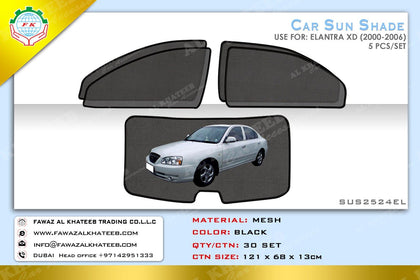 GTK Car Side Window Foldable Sun Shade Vehicle Window Mesh Shield Uv Protection Elantra 2000-2006, 5Pcs, Black