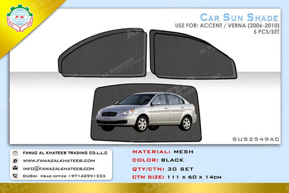 GTK Car Side Window Foldable Sun Shade Vehicle Window Mesh Shield Uv Protection Accent 2006-2009, 5Pcs, Black