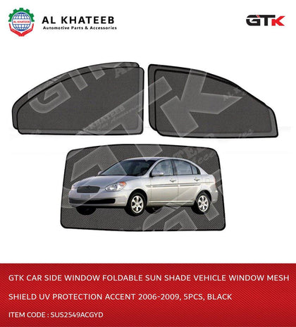 GTK Car Side Window Foldable Sun Shade Vehicle Window Mesh Shield Uv Protection Accent/Verna 2006-2009, 5Pcs, Black