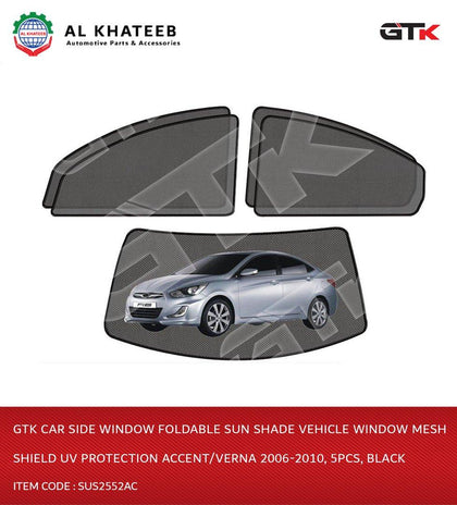 GTK Car Side Window Foldable Sun Shade Vehicle Window Mesh Shield Uv Protection Accent/Verna 2006-2010, 5Pcs, Black