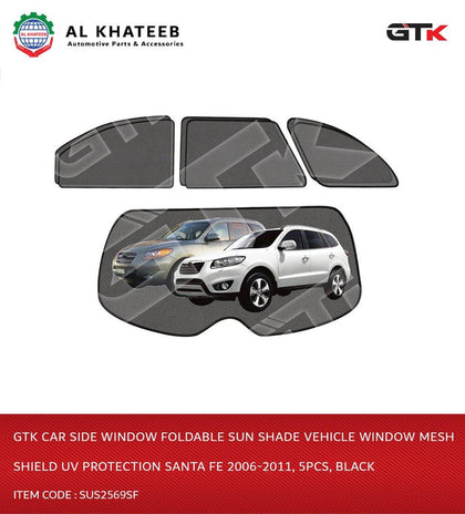 GTK Car Side Window Foldable Sun Shade Vehicle Window Mesh Shield Uv Protection Santa Fe 2006-2011, 5Pcs, Black