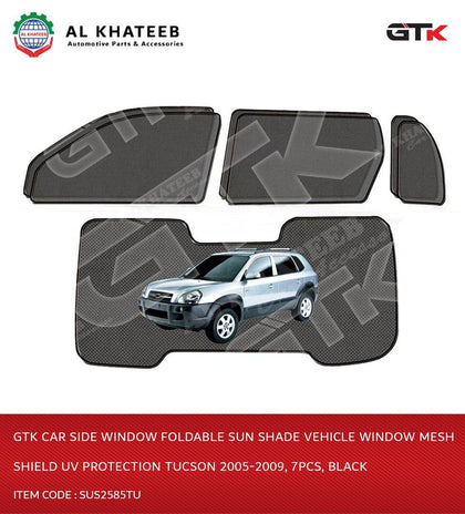 GTK Car Side Window Foldable Sun Shade Vehicle Window Mesh Shield Uv Protection Tucson 2005-2009, 7Pcs, Black