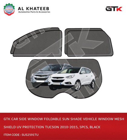 GTK Car Side Window Foldable Sun Shade Vehicle Window Mesh Shield Uv Protection Tucson 2010-2015, 5Pcs, Black