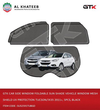 GTK Car Side Window Foldable Sun Shade Vehicle Window Mesh Shield Uv Protection Tucson/Ix35 2011+, 5Pcs, Black