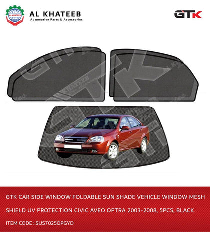 GTK Car Side Window Foldable Sun Shade Vehicle Window Mesh Shield Uv Protection Civic Aveo Optra 2003-2008, 5Pcs, Black