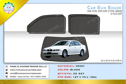 GTK Car Side Window Foldable Sun Shade Vehicle Window Mesh Shield Uv Protection Bmw E39 / 529 1995-2004, 5Pcs, Black