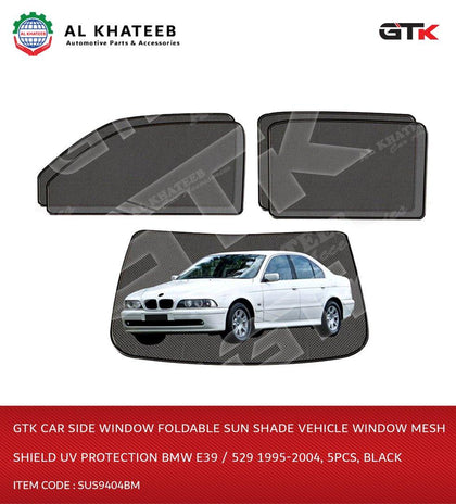 GTK Car Side Window Foldable Sun Shade Vehicle Window Mesh Shield Uv Protection Bmw E39 / 529 1995-2004, 5Pcs, Black