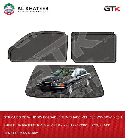 Car Side Window Foldable Sun Shade Vehicle Window Mesh Shield Uv Protection E38 / 735 1994-2001, 5Pcs, Black