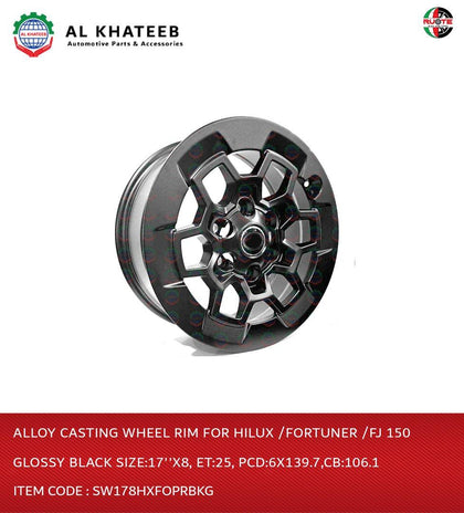 ALLOY CASTING WHEEL RIM FOR HILUX /FORTUNER /FJ 150  GLOSSY BLACK SIZE:17''x8, ET:25, PCD:6x139.7,CB:106.1