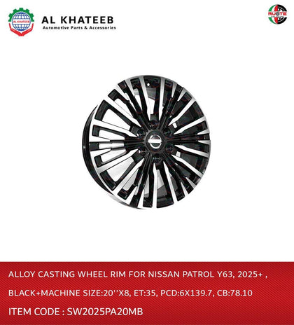 Alloy Casting Wheel RIM for Patrol Y63 2025+ Black+Machine Size:20