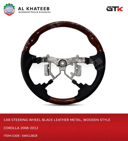 Car Steering Wheel Black Leather Metal, Wooden Style Corolla 2008-2012