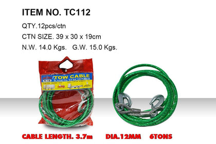King Tools 6 Tons Heavy Duty Vehicle Steel Towing Cable With Hook, 12Ft