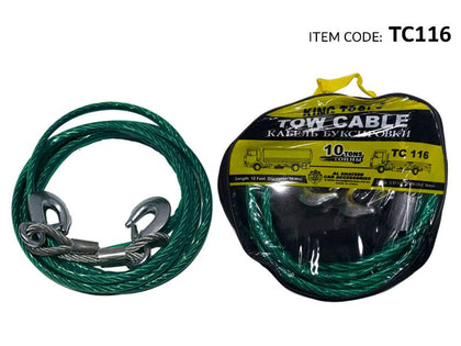 King Tools 10 Tons Heavy Duty Vehicle Steel Towing Cable With Hook, 12Ft