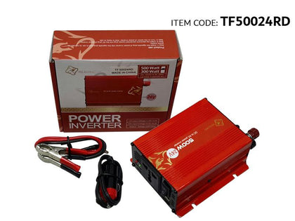 AutoTech 500W Power Inverter Dc 24V To Ac 220V Converter With Alligator Battery Clamp, Red With Usb/Fuse