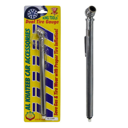 King Tools Heavy Duty Dual Head Tire Pressure Gauge Truck Pencil Tire Gauge, Chrome Head Metal Body