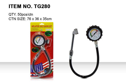 King Tools Universal Tire Pressure Precision Tire Gauge Watch Type With Black Rubber Air Hose Clip Gauge, Zinc Alloy Body