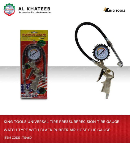 Universal Tire Pressurprecision Tire Gauge Watch Type With Black Rubber Air Hose Clip Gauge