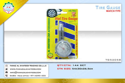 King Tools Universal Car Dial Tire Pressure Gauge Watch Type, Chrome Metal