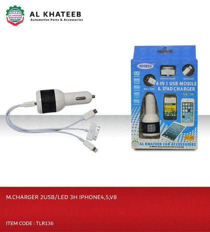 M.CHARGER 2USB/LED 3H IPHONE4,5,V8