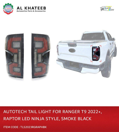 AutoTech Car Led Rear Raptor Style Tail Light Lamp Brake Bumper Light Assembly Smoked Black Ranger T9 2022+ 2Pcs