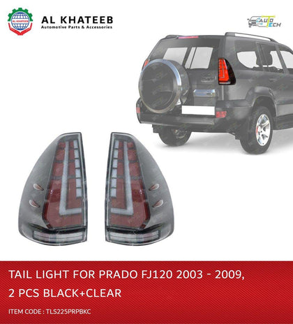 AutoTech Car Replacement Tail Light Prado FJ120 2003-2009, 2Pcs/Set Black+Clear