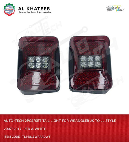 Auto-Tech 2Pcs/Set Tail Light For Wrangler Jk To Jl Style 2007-2017, Red & White