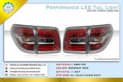 AutoTech Car Performance Rear Led Tail Light Tail Lamp Assembly Patrol Y62 2018+ Smoked Red Reverse Light, 4Pcs Set