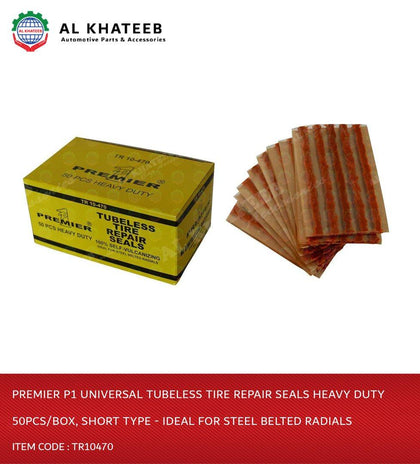 Al Khateeb Premier P1 Universal Tubeless Tire Repair Seals Heavy Duty 50Pcs/Box, Short Type - Ideal For Steel Belted Radials