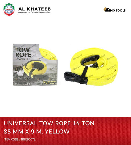 Al Khateeb King Tools 14 Tons High Strength Pe Car Trailer Towing Rope With Recovery Straps 85Mm*9M 30,000Lbs, Yellow