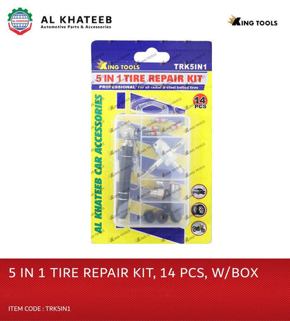 Al Khateeb King Tools Universal Car Accessories Professional 5In1 Tire Repair Kit For All Radial & Steel Belted Tires 14Pcs/Set