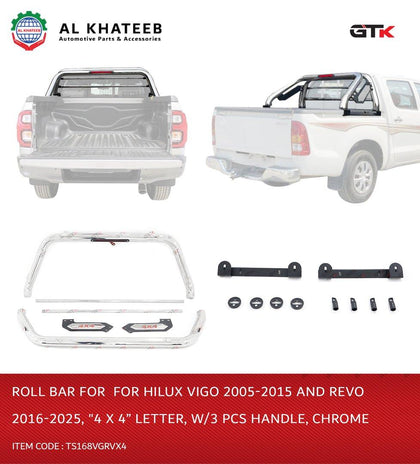 GTK Car Stainless Steel Roll Bar 4X4 Sport Style With 3Pcs Handle Steel Bar Hilux Revo 2015-2025