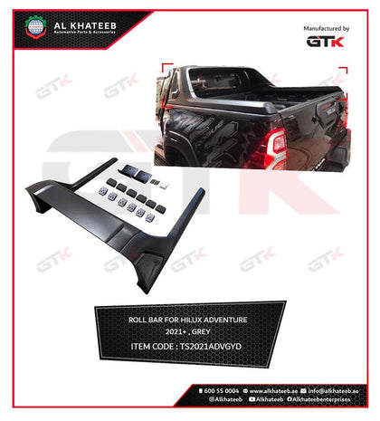 GTK Abs Gray Roll Bar Paint & Led For Hilux Adventure 2021+