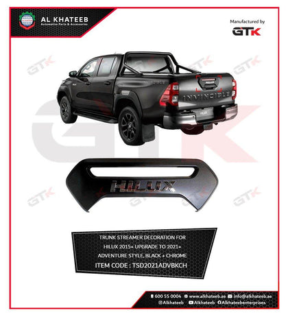 GTK Car Rear Trunk Streamer Door Handle Decoration Hilux 2015-2020 Upgrade To 2021 Adventure, Black+Chrome