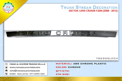 GTK Car Rear Trunk Streamer Decoration Land Cruiser FJ200 2008-2015, ABS Chrome Plastic