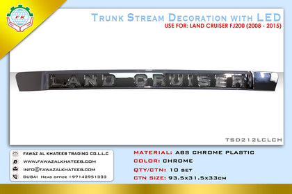 GTK Car Rear Trunk Streamer With LED Decoration Land Cruiser FJ200 2008-2015, ABS Chrome Plastic