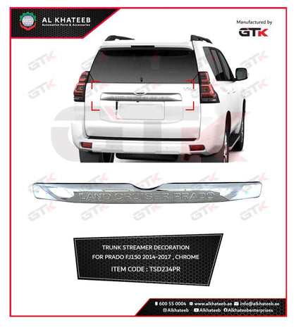 GTK Car Rear Trunk Streamer Door Handle Decoration Prado FJ150 2014-2017, ABS Chrome Plastic