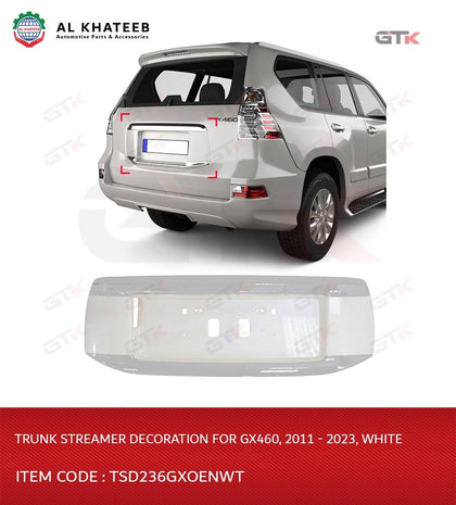 GTK Car Rear Trunk Streamer With License Plate Holder Gx460 2015-2023, ABS White Plastic