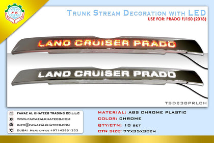 GTK Car Rear Trunk Streamer Lid Cover With LED Lights Prado FJ150 2018-2022, ABS Chrome Plastic