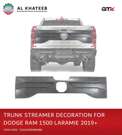 GTK Car Rear Tail Gate Trunk Streamer Decoration Ram 1500 Laramie 2019-2022, ABS Plastic Black