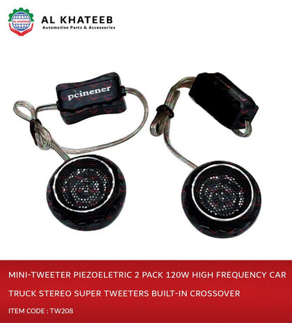 Al Khateeb Mini-Tweeter Piezoeletric 2 Pack 120W High Frequency Car Truck Stereo Super Tweeters Built-In Crossover - Tw208