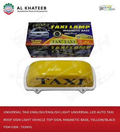 Al Khateeb Universal Taxi English/English Light Universal LED Auto Taxi Roof Sign Light Vehicle Top Sign, Magnetic Base, Yellow/Black