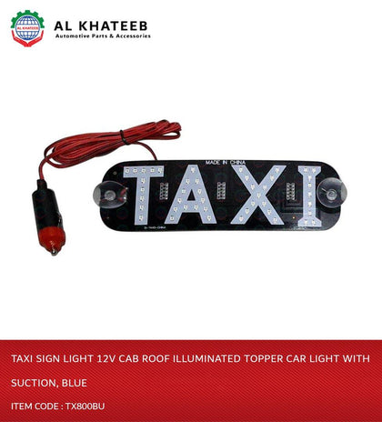 Al Khateeb Taxi Sign Light 12V Cab Roof Illuminated Topper Car Light With Suction, Blue