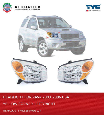 Al Khateeb TYC Car Headlight With Yellow Corner Rav4 2003-2006 Left, Usa